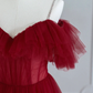 Burgundy Off Shoulder A-Line Tea Length Evening Party Dress,DP1731