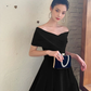 Black Off Shoulder Velvet Knee Length Formal Prom Dress Evening Party Dress,DP1732