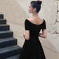 Black Off Shoulder Velvet Knee Length Formal Prom Dress Evening Party Dress,DP1732