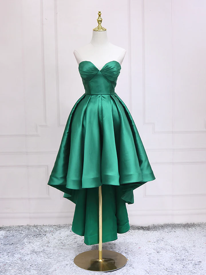 Green A-Line Satin High Low Party Dress Strapless Homecoming Dress,DP1737