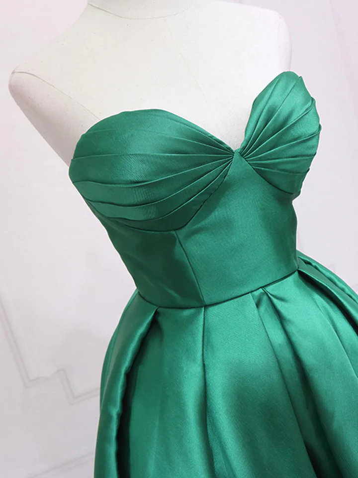 Green A-Line Satin High Low Party Dress Strapless Homecoming Dress,DP1737