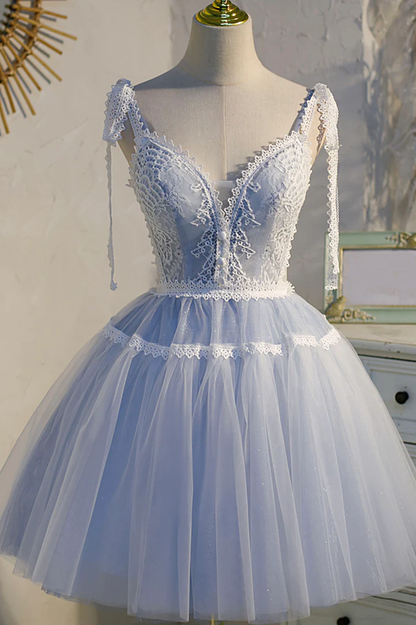 Lavender Lace Tulle Short Party Dress Homecoming Dress,DP1740