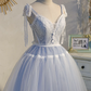 Lavender Lace Tulle Short Party Dress Homecoming Dress,DP1740