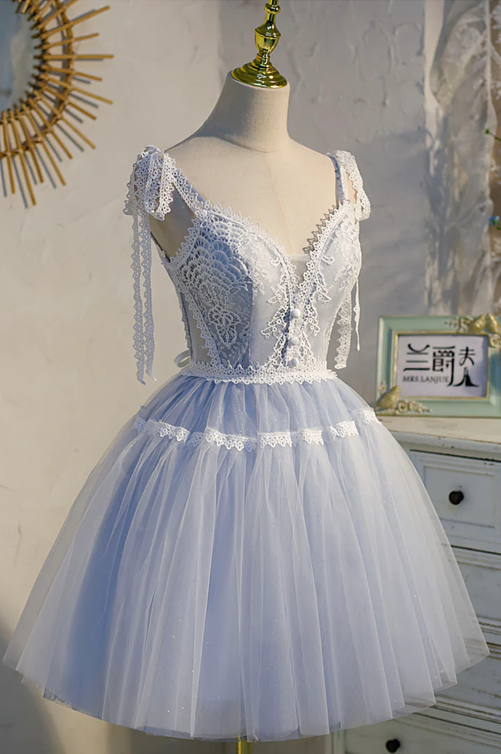 Lavender Lace Tulle Short Party Dress Homecoming Dress,DP1740