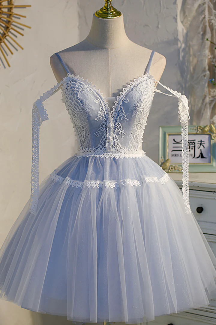 Lavender Lace Tulle Short Party Dress Homecoming Dress,DP1740