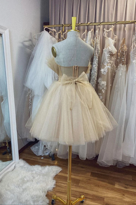 Ivory Strapless Tulle Short Party Dress Homecoming Dress,DP1747