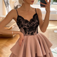 Black and Dusty Pink Short Party Dress Homecoming Dress,DP1748