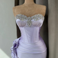 Light Purple Strapless Beading Long Prom Dress with High Slit,DP1750