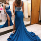 Royal Blue One Shoulder Long Prom Dress with Beads,DP1753