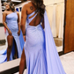 Lavender One Shoulder Beaded Long Prom Dress with Slit,DP1754