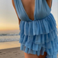 Blue V Neck High Low Tulle Party Dress Homecoming Dress,DP1758