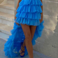 Blue V Neck High Low Tulle Party Dress Homecoming Dress,DP1758