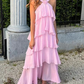 Pink A-Line Halter Chiffon Layers Long Prom Dress,DP1761