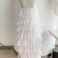 White Halter Tulle Tiered Backless Long Prom Dress with Slit,DP1763