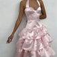 Pink Halter Satin Ankle Length Party Dress Evening Gown,DP1764