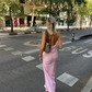 Cute Pink Halter V Neck Backless Long Party Dress Wedding Guest Dress,DP1769