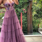 Dusty Purple Sweetheart Strapless A-Line Tulle Long Prom Dress,DP1773