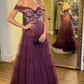 Dark Purple Off Shoulder A-Line Tulle Long Prom Dress,DP1774