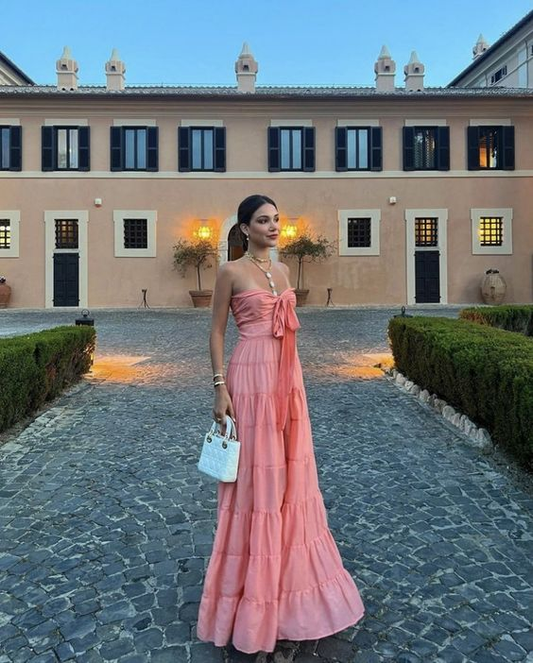 Pink Strapless A-Line Long Prom Dress,DP1775