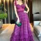 Fuchsia Straps A-Line Tulle Lace Long Prom Dress,DP1785