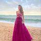 Fuchsia Spaghetti Straps A-Line Tulle Long Party Dress,DP1787