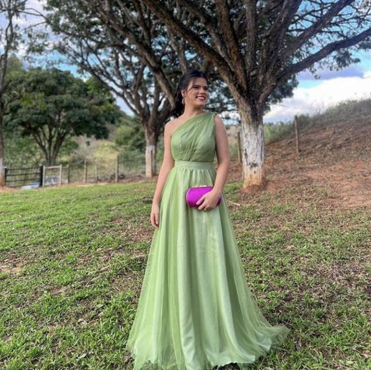 Green One Shoulder A-Line Long Party Dress,DP1789