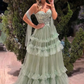 Light Sage Sweetheart A-Line Strapless Tulle Formal Evening Gown,DP1791