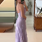 Lilac Spaghetti Straps Ruffles Long Party Dress with Slit,DP1793