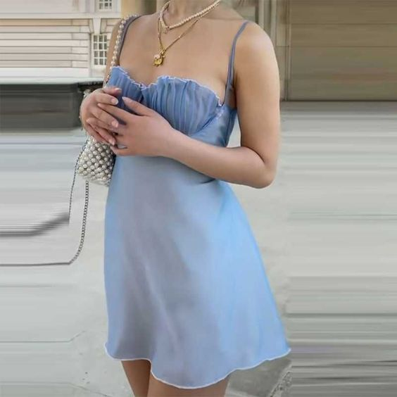 Dusty Blue Spaghetti Straps Short Party Dress Homecoming Dress,DP1794