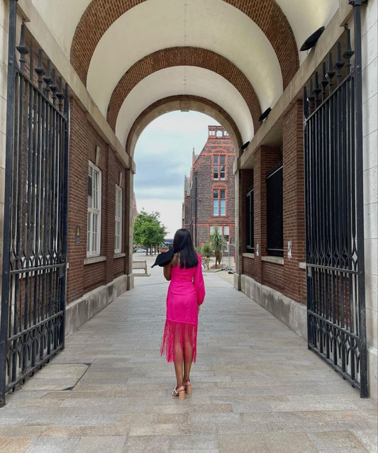 Hot Pink One Shoulder Tassel Black Girl Party Dress Wedding Guest Dress,DP1802