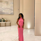 Pink Halter Black Girl Wedding Gueat Dress Long Party Dress with Slit,DP1805