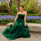 Hunter Green Strapless A-Line Tulle Long Party Dress Evening Gown,DP1806