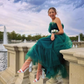 Hunter Green Strapless A-Line Tulle Long Party Dress Evening Gown,DP1806