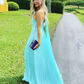 Blue One Shoulder A-Line Pleated Long Party Dress Evening Dress,DP1808