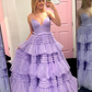 Light Champagne A-Line Tiered Ruffles Long Party Dress Ball Gown,DP1813