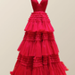 Light Champagne A-Line Tiered Ruffles Long Party Dress Ball Gown,DP1813