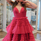 Light Champagne A-Line Tiered Ruffles Long Party Dress Ball Gown,DP1813