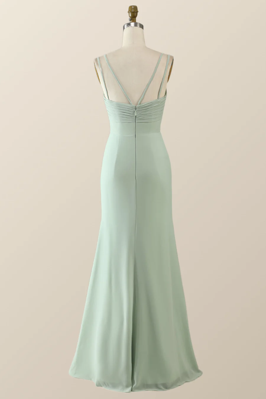 Sage Green Chiffon Pleated Long Party Dress Bridesmaid Dress,DP1814