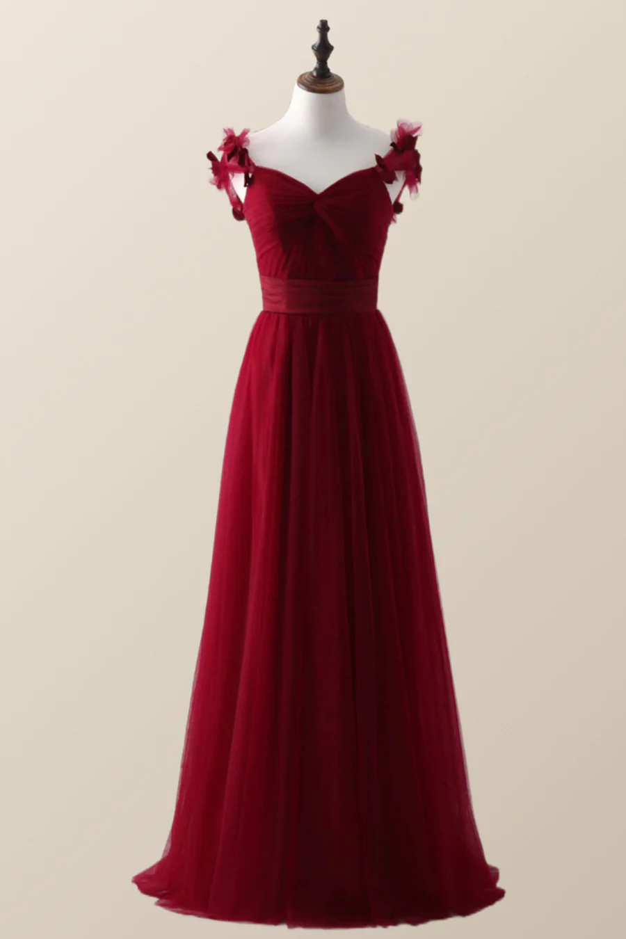 Red Knotted Tulle A-Line Long Party Dress Bridesmaid Dress,DP1815