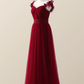 Red Knotted Tulle A-Line Long Party Dress Bridesmaid Dress,DP1815