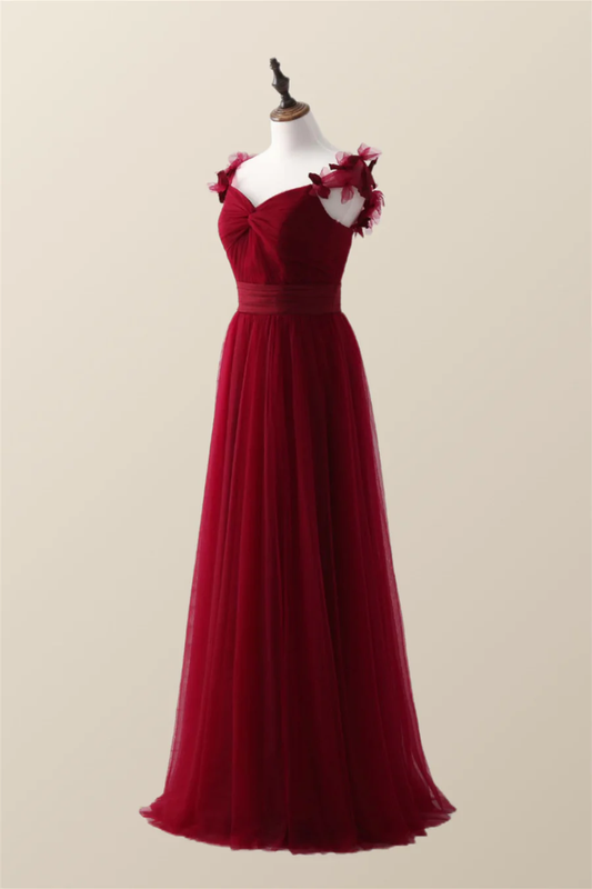 Red Knotted Tulle A-Line Long Party Dress Bridesmaid Dress,DP1815