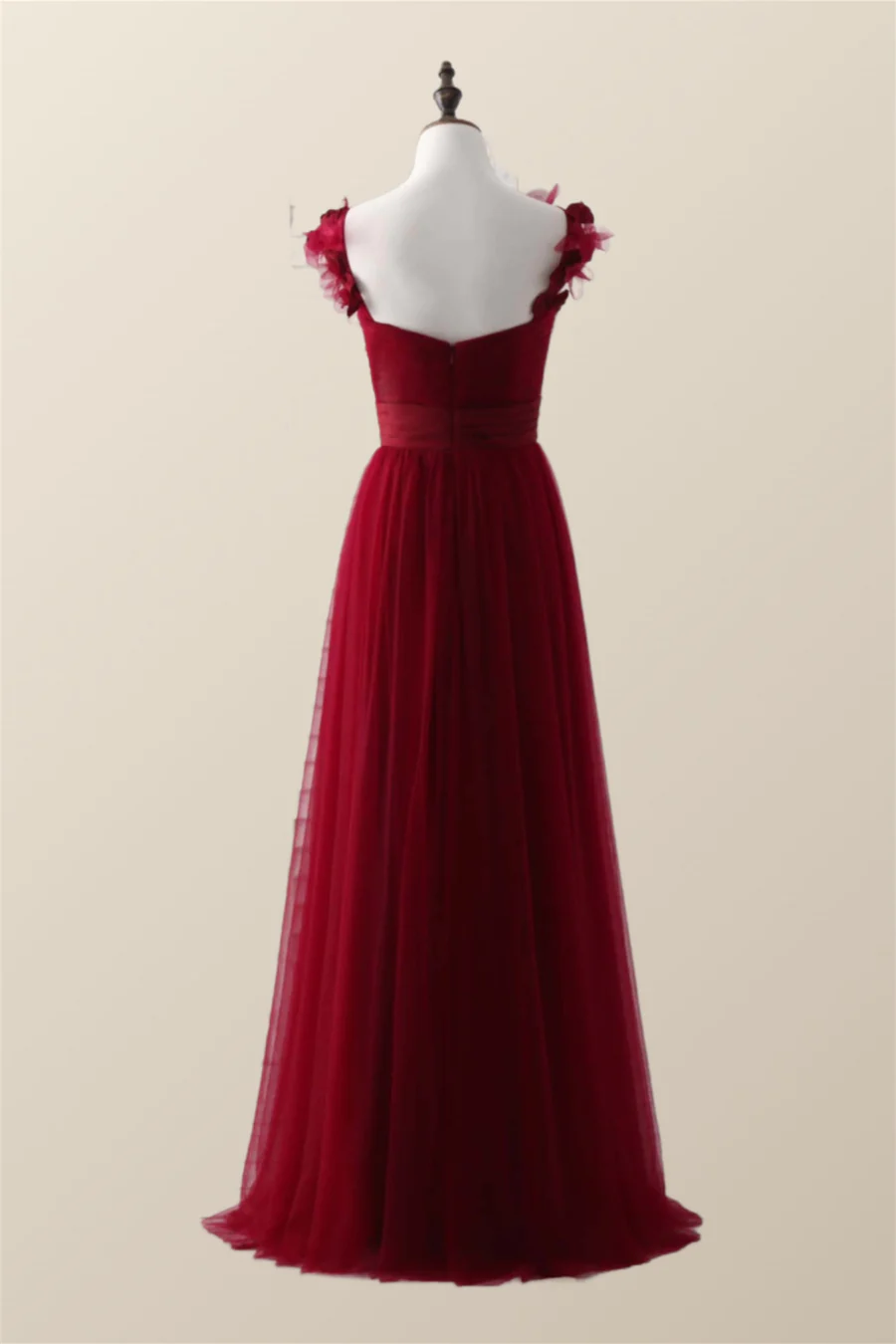 Red Knotted Tulle A-Line Long Party Dress Bridesmaid Dress,DP1815