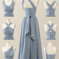 Misty Blue Chiffon A-Line Convertible Long Party Dress Bridesmaid Dress,DP1816