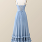 Boho Style Dusty Blue Ruffles Long Party Dress Bridesmaid Dress,DP1817