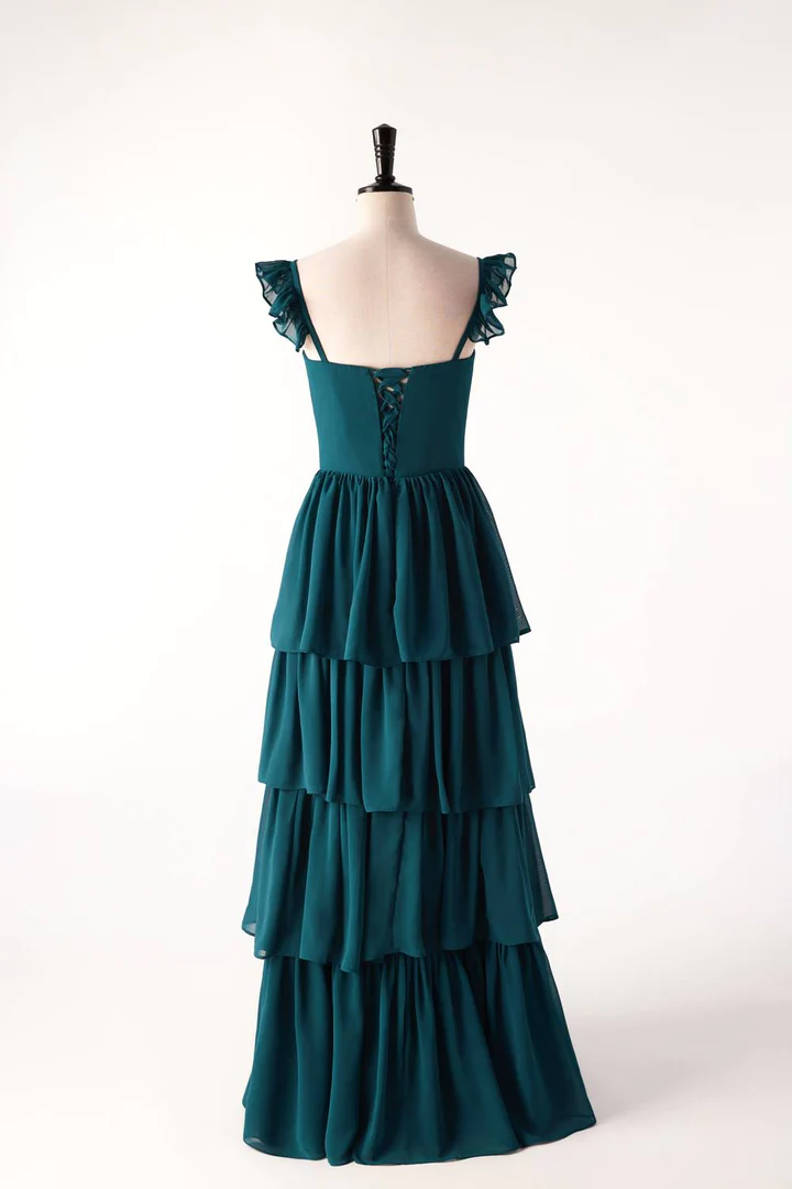 Dark Teal Ruffle Long Party Dress Bridesmaid Dress,DP1818