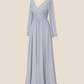 Grey Long Sleeves Chiffon A-Line Long Party Dress Bridesmaid Dress,DP1819