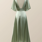 Sage Green Flare Sleeves Empire Midi Length Bridesmaid Dress,DP1821