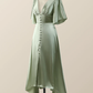 Sage Green Flare Sleeves Empire Midi Length Bridesmaid Dress,DP1821