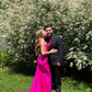 Hot Pink V Neck Backless Mermaid Long Prom Dress,DP1827