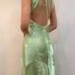 Sage Green Vintage V Neck Beading Long Party Dress,DP1837